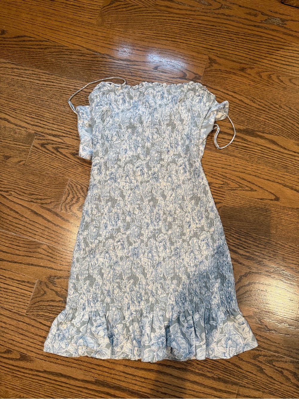 Light Blue Floral Smocked Ruffle Mini Dress